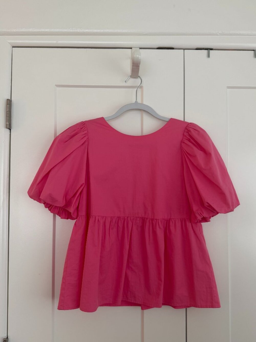 Crosby by Mollie Burch Pink Puff Sleeve Babydoll Top Size Small
